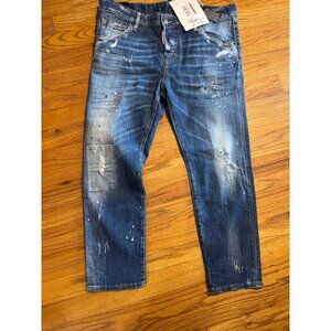 NWT DSQUARD2 Cool Girl Cropped Jeans Long Crotch Tight Bottom Skinny Splatter 42